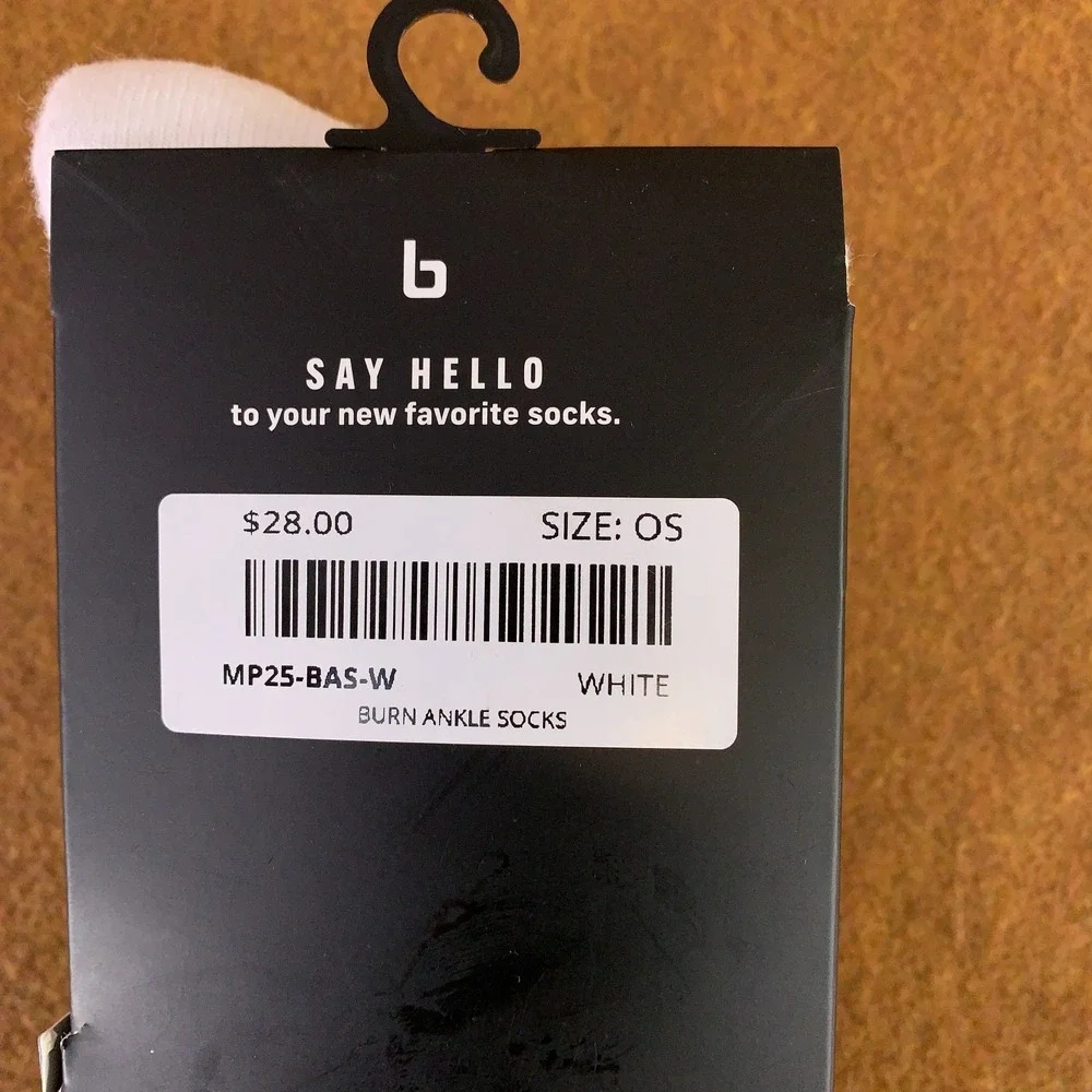 Burn Mens One Size White Black Logo Half Crew Socks 3 Pack NWT
